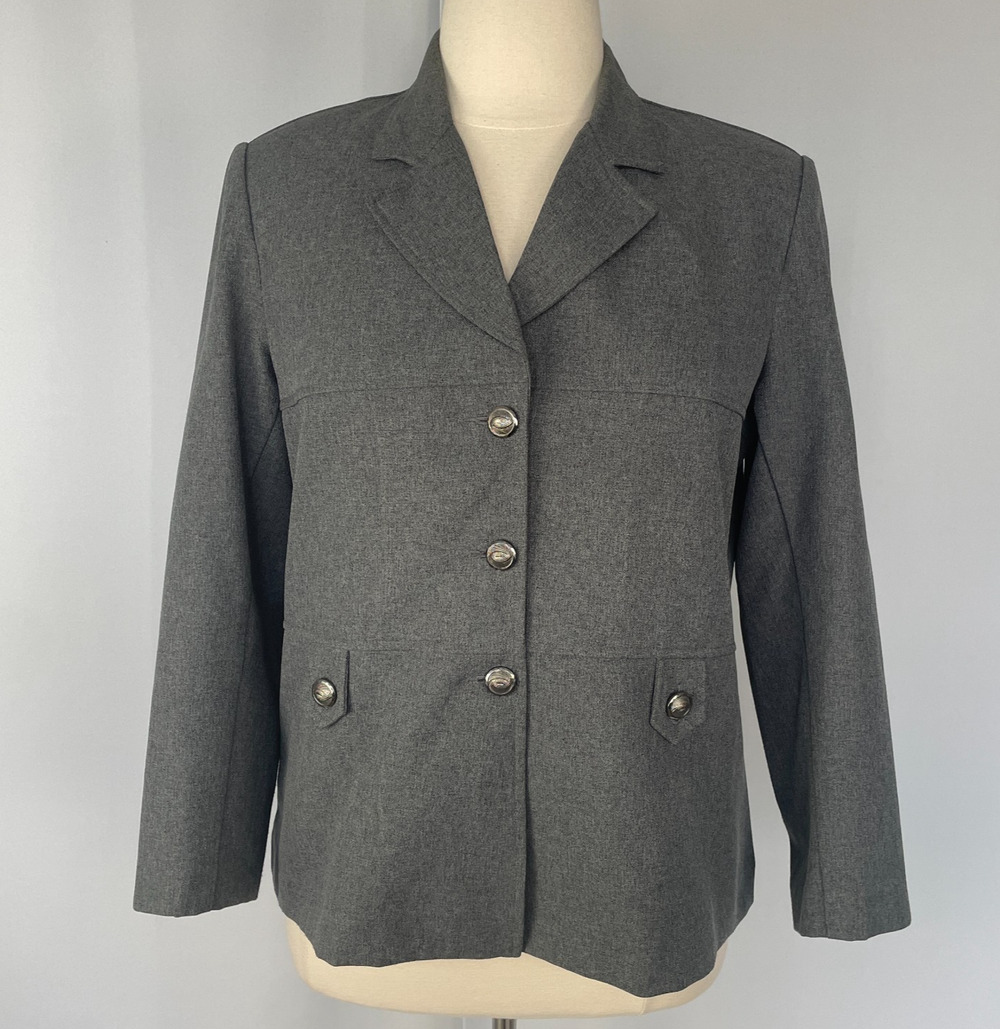Blazer Jacket Plus Size 16 Grey Minimal Career Office Academia Preppy Button